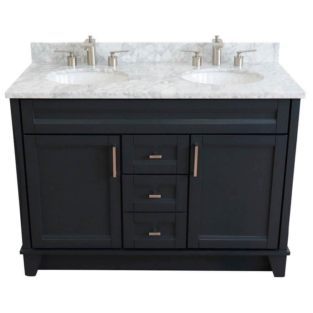 48" Double sink vanity in Dark Gray finish with White Carrara marble and oval sink - 400700-49D-DG-WMO