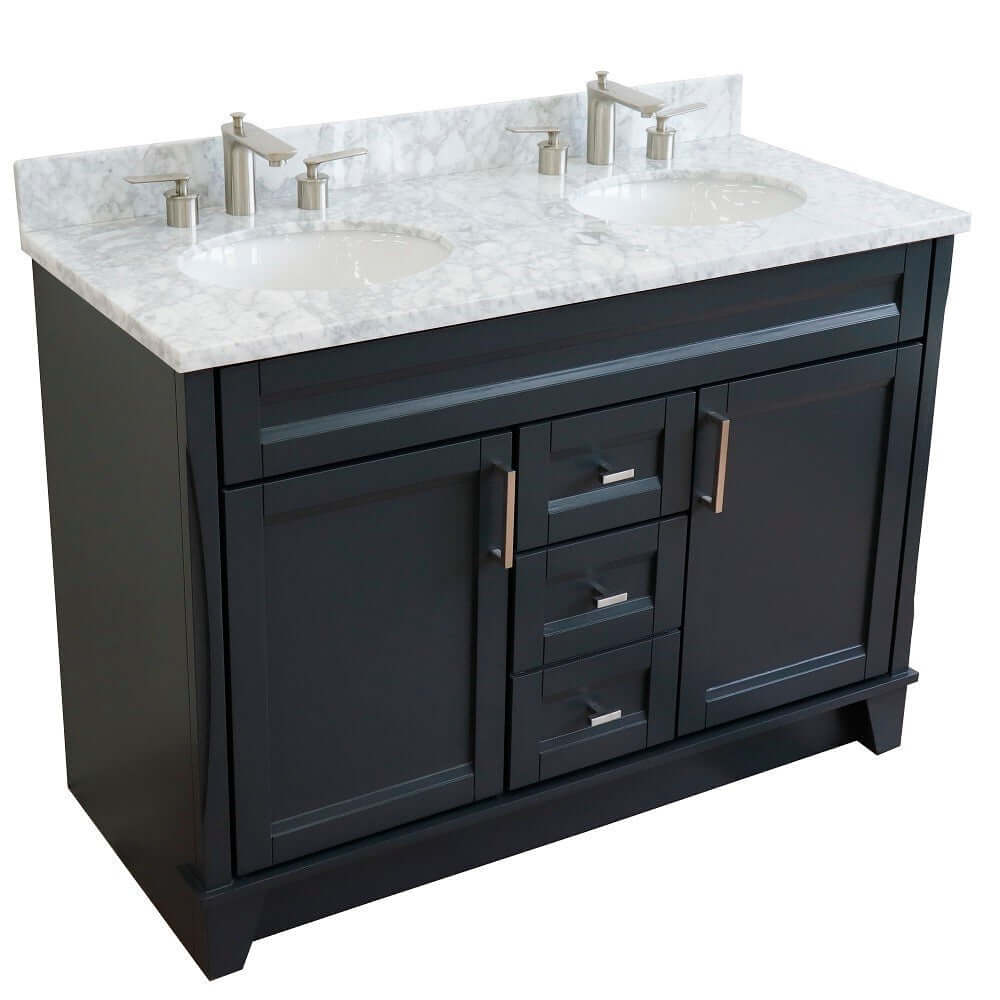 48" Double sink vanity in Dark Gray finish with White Carrara marble and oval sink - 400700-49D-DG-WMO