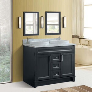 48" Double sink vanity in Dark Gray finish with White Carrara marble and round sink - 400700-49D-DG-WMRD