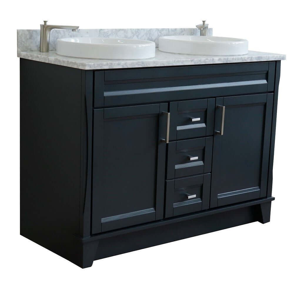 48" Double sink vanity in Dark Gray finish with White Carrara marble and round sink - 400700-49D-DG-WMRD