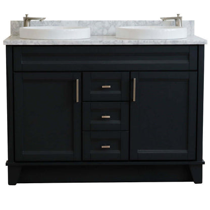 48" Double sink vanity in Dark Gray finish with White Carrara marble and round sink - 400700-49D-DG-WMRD