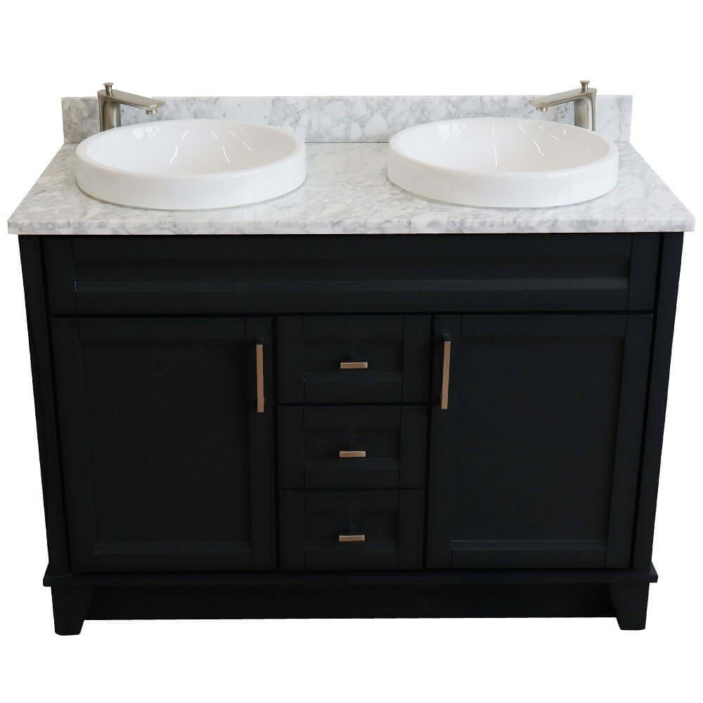 48" Double sink vanity in Dark Gray finish with White Carrara marble and round sink - 400700-49D-DG-WMRD