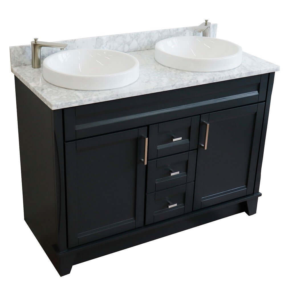 48" Double sink vanity in Dark Gray finish with White Carrara marble and round sink - 400700-49D-DG-WMRD