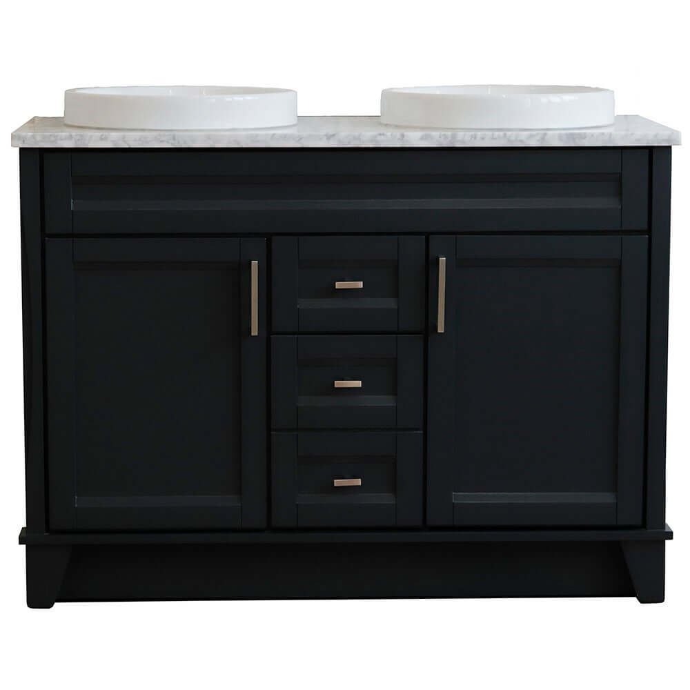 48" Double sink vanity in Dark Gray finish with White Carrara marble and round sink - 400700-49D-DG-WMRD