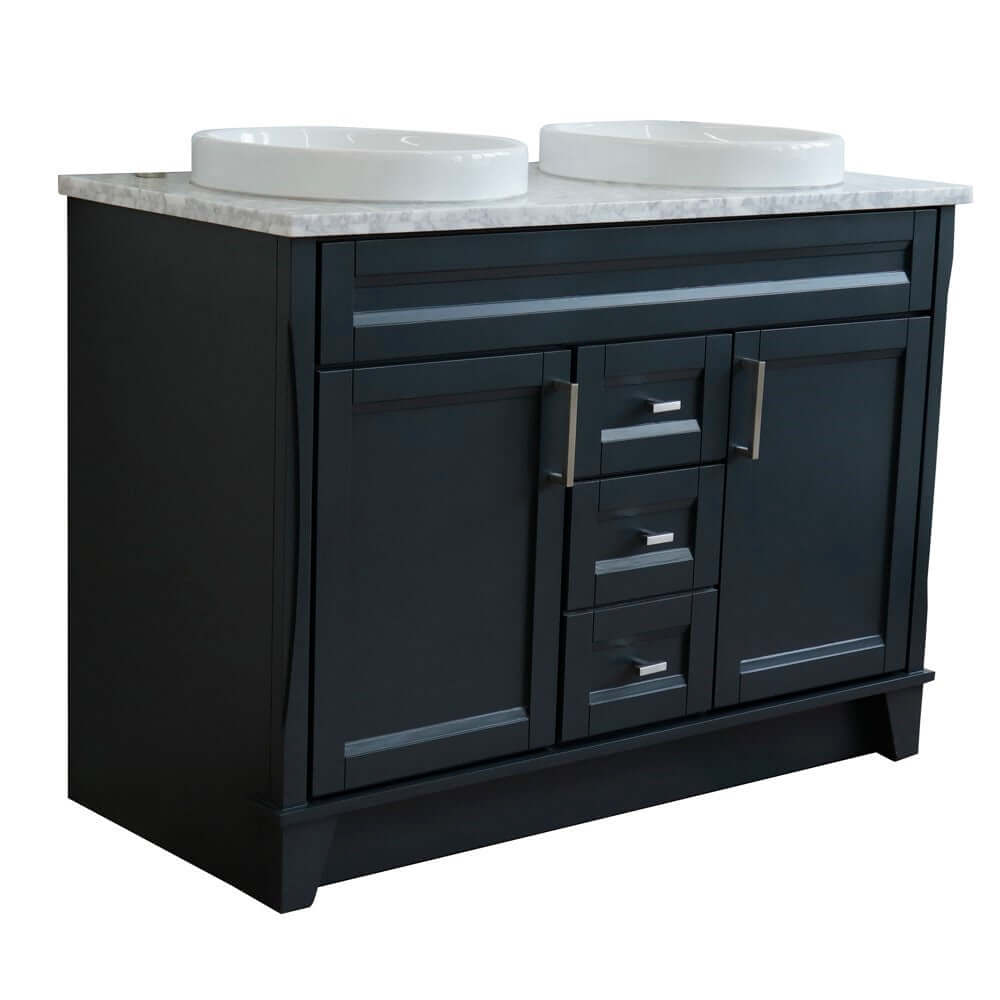 48" Double sink vanity in Dark Gray finish with White Carrara marble and round sink - 400700-49D-DG-WMRD