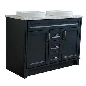 48" Double sink vanity in Dark Gray finish with White Carrara marble and round sink - 400700-49D-DG-WMRD