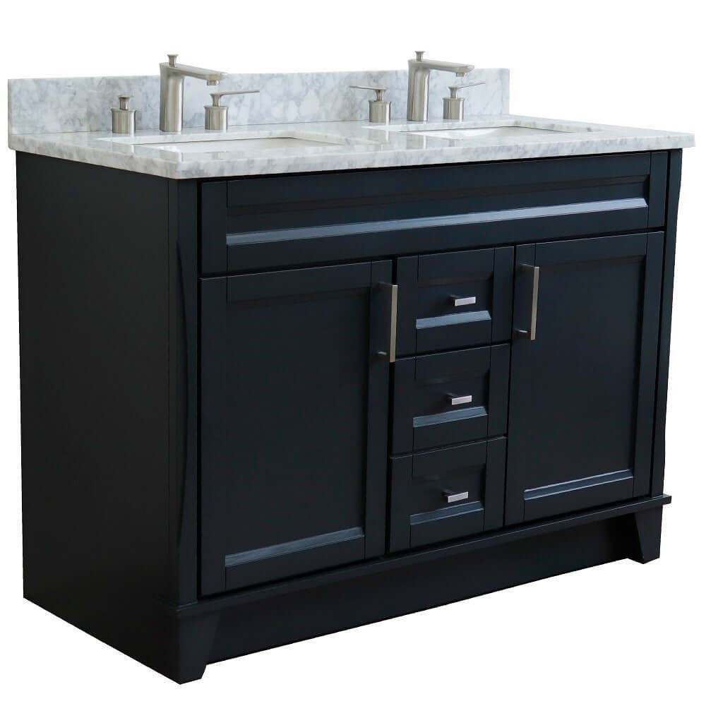 48" Double sink vanity in Dark Gray finish with White Carrara marble and rectangle sink - 400700-49D-DG-WMR