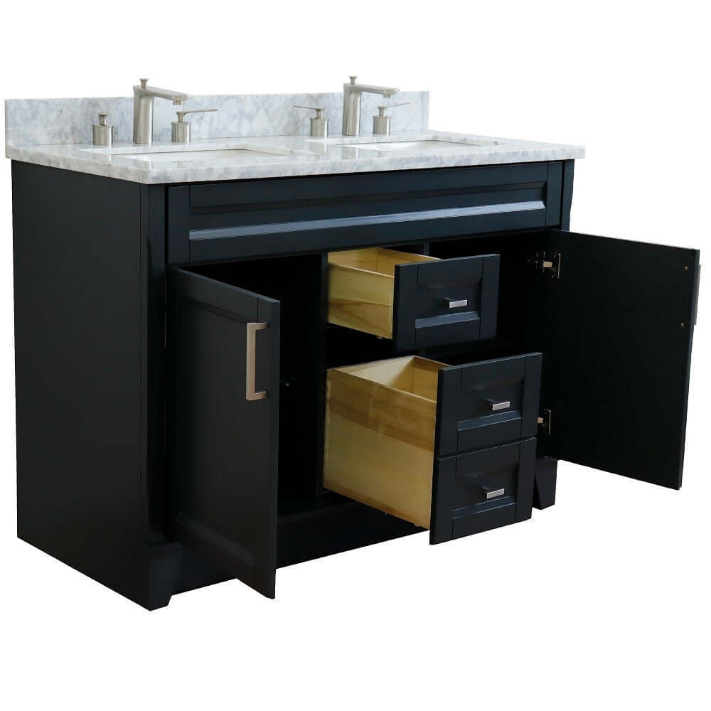 48" Double sink vanity in Dark Gray finish with White Carrara marble and rectangle sink - 400700-49D-DG-WMR