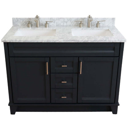 48" Double sink vanity in Dark Gray finish with White Carrara marble and rectangle sink - 400700-49D-DG-WMR