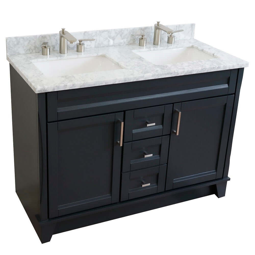 48" Double sink vanity in Dark Gray finish with White Carrara marble and rectangle sink - 400700-49D-DG-WMR