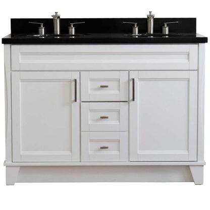 48" Double sink vanity in White finish with Black galaxy granite and oval sink - 400700-49D-WH-BGO