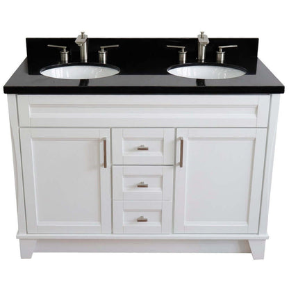 48" Double sink vanity in White finish with Black galaxy granite and oval sink - 400700-49D-WH-BGO