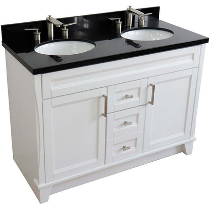 48" Double sink vanity in White finish with Black galaxy granite and oval sink - 400700-49D-WH-BGO