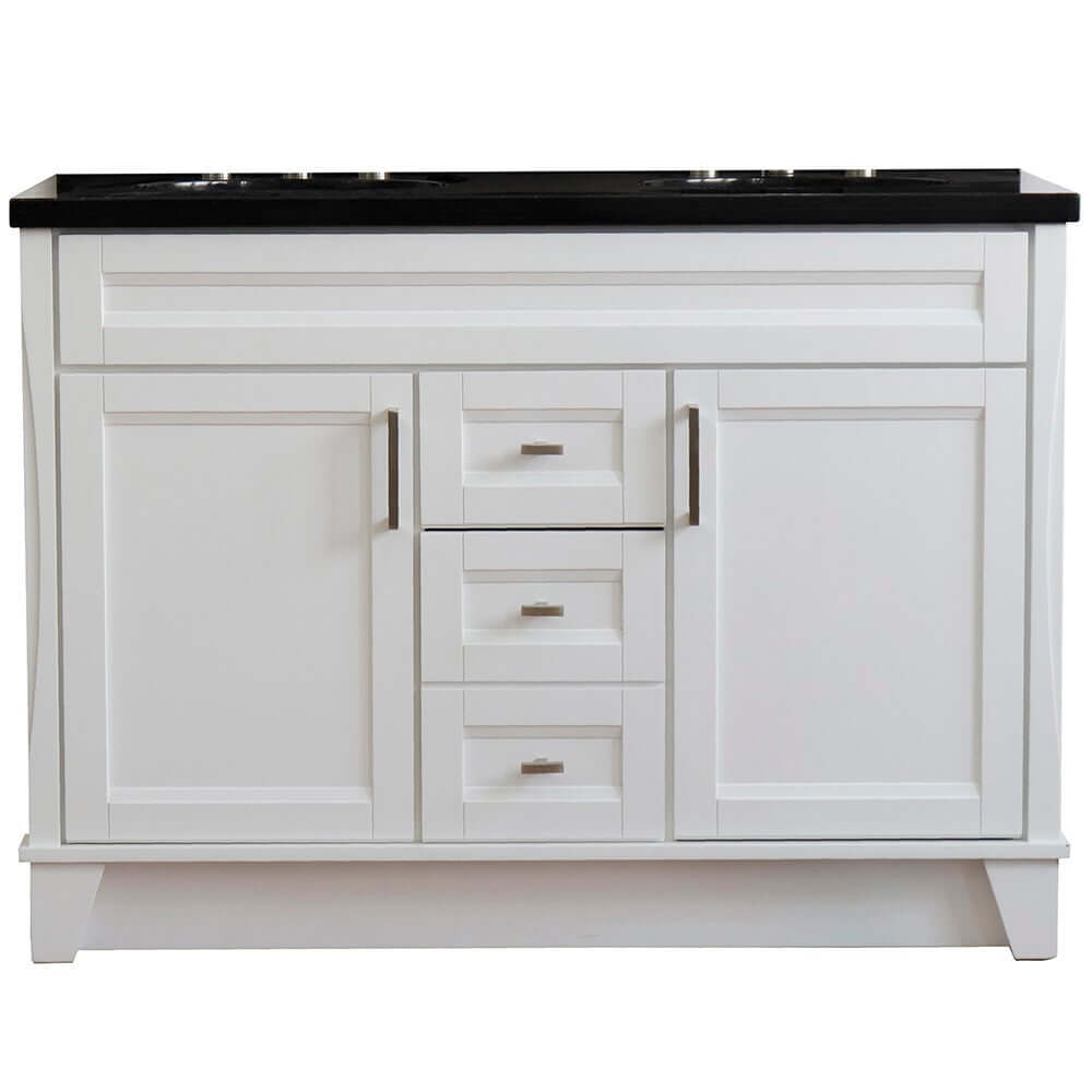 48" Double sink vanity in White finish with Black galaxy granite and oval sink - 400700-49D-WH-BGO