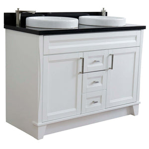 48" Double sink vanity in White finish with Black galaxy granite and round sink - 400700-49D-WH-BGRD