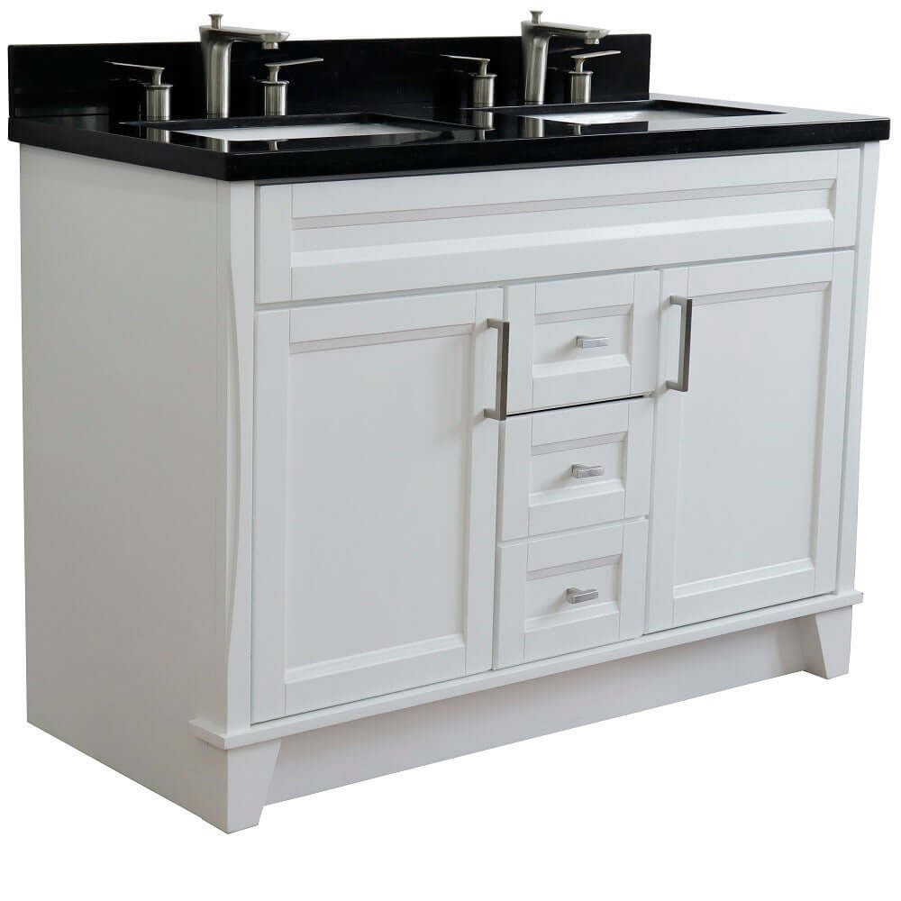 48" Double sink vanity in White finish with Black galaxy granite and rectangle sink - 400700-49D-WH-BGR