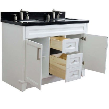 48" Double sink vanity in White finish with Black galaxy granite and rectangle sink - 400700-49D-WH-BGR