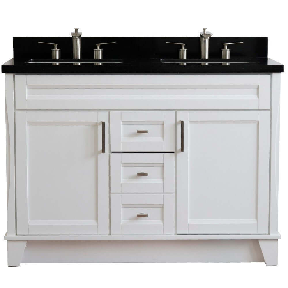 48" Double sink vanity in White finish with Black galaxy granite and rectangle sink - 400700-49D-WH-BGR