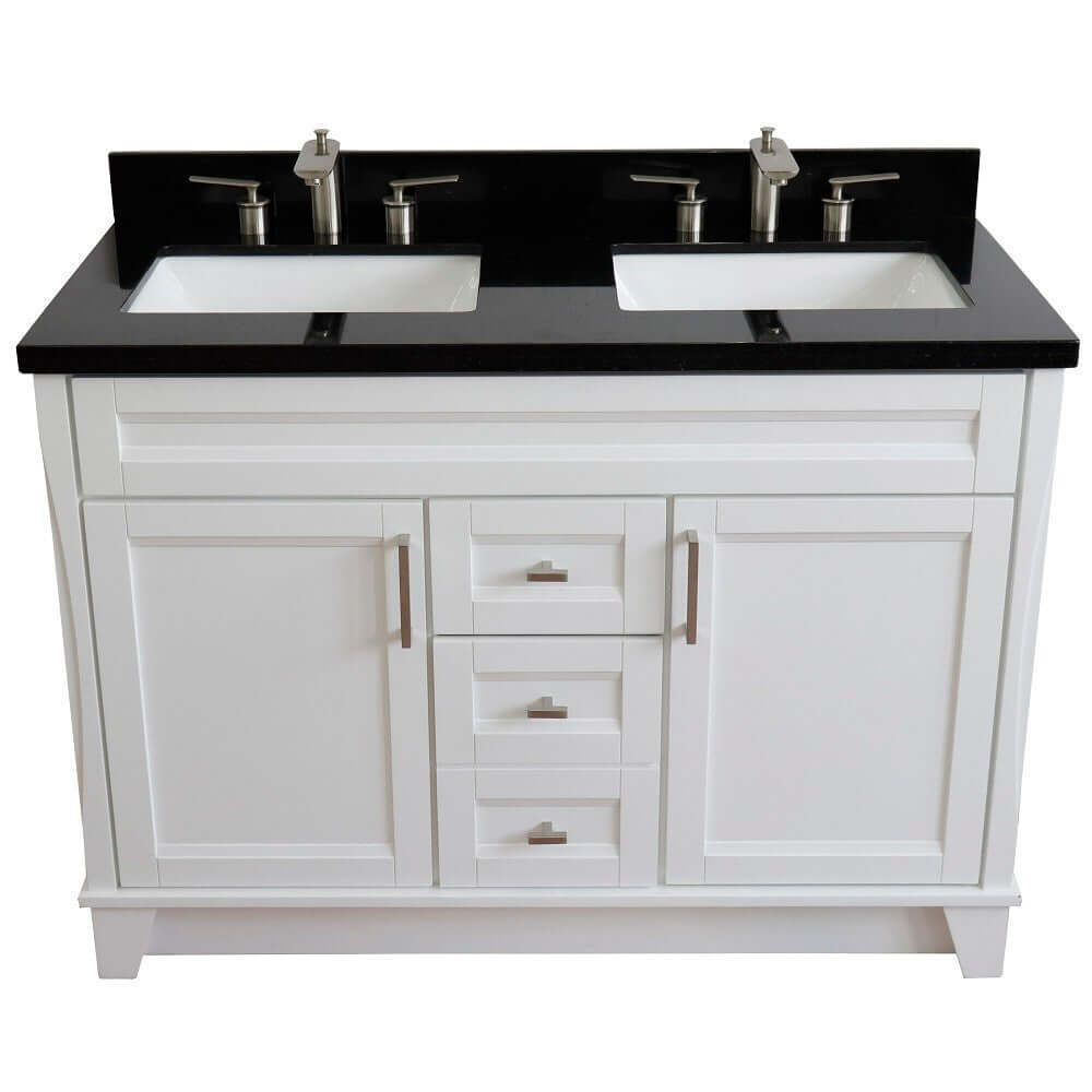 48" Double sink vanity in White finish with Black galaxy granite and rectangle sink - 400700-49D-WH-BGR