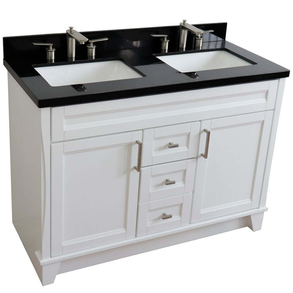 48" Double sink vanity in White finish with Black galaxy granite and rectangle sink - 400700-49D-WH-BGR