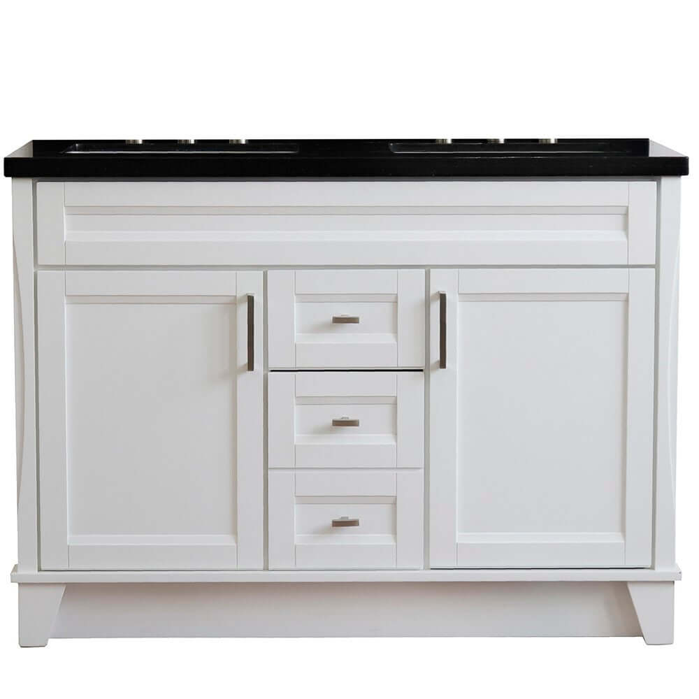 48" Double sink vanity in White finish with Black galaxy granite and rectangle sink - 400700-49D-WH-BGR