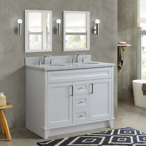 48" Double sink vanity in White finish with Gray granite and oval sink - 400700-49D-WH-GYO