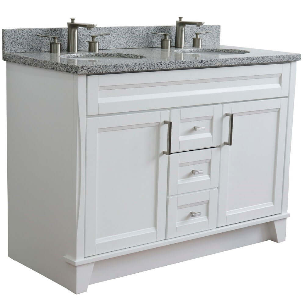 48" Double sink vanity in White finish with Gray granite and oval sink - 400700-49D-WH-GYO