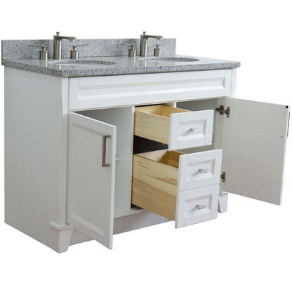 48" Double sink vanity in White finish with Gray granite and oval sink - 400700-49D-WH-GYO