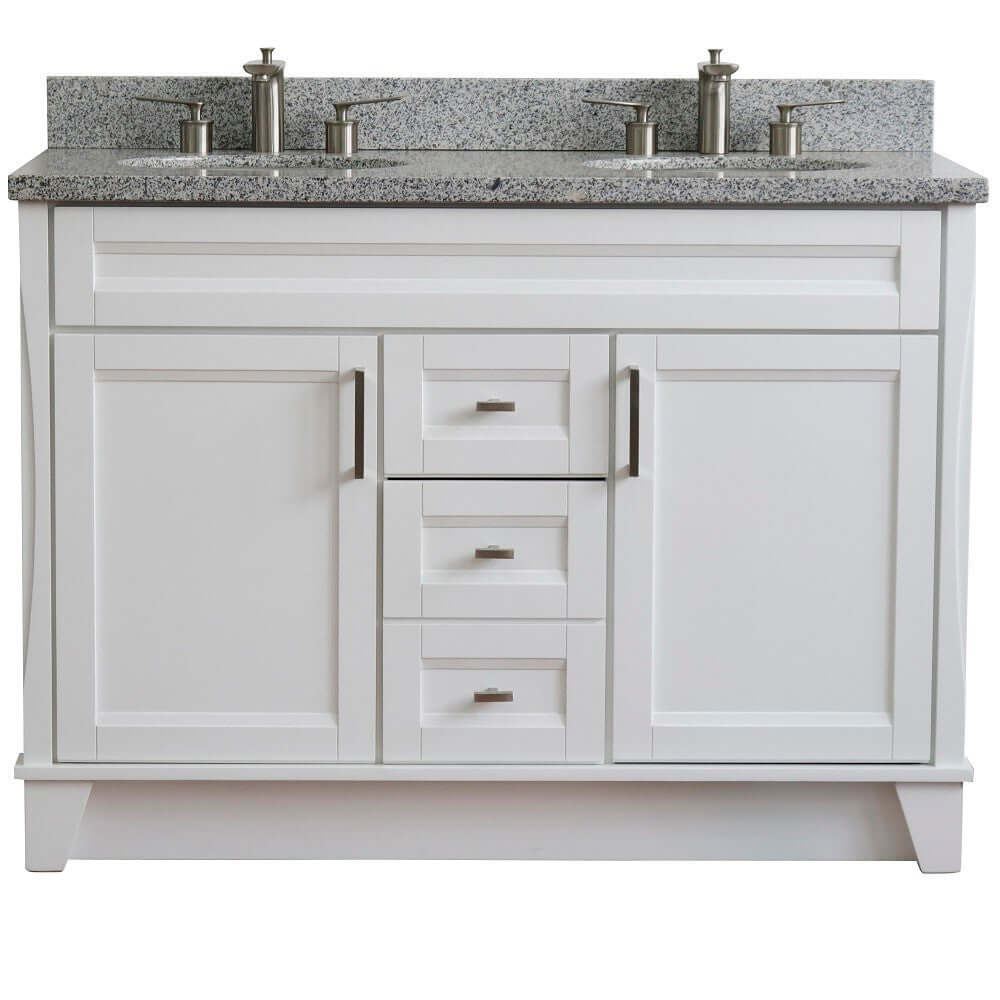 48" Double sink vanity in White finish with Gray granite and oval sink - 400700-49D-WH-GYO