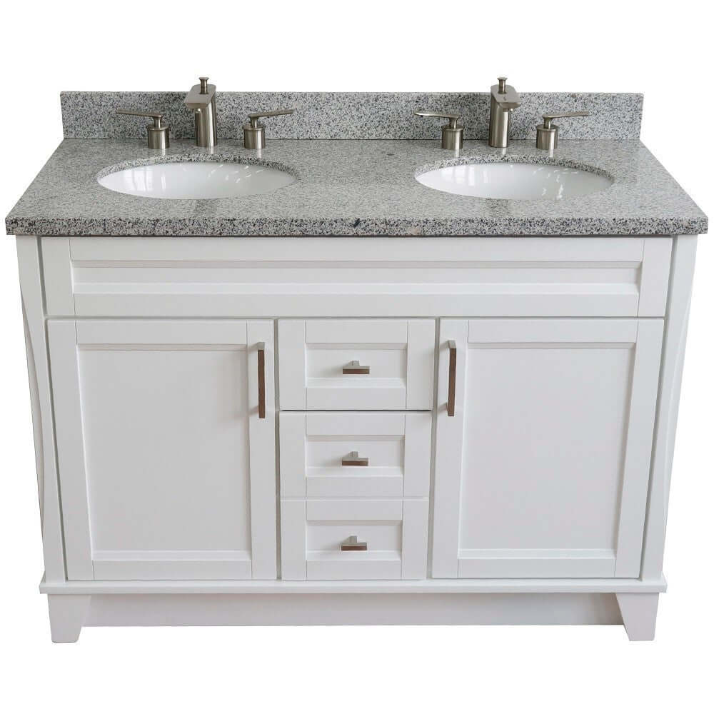 48" Double sink vanity in White finish with Gray granite and oval sink - 400700-49D-WH-GYO