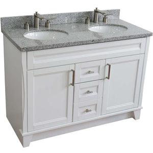 48" Double sink vanity in White finish with Gray granite and oval sink - 400700-49D-WH-GYO