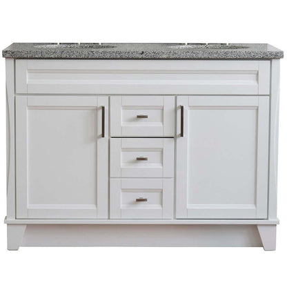 48" Double sink vanity in White finish with Gray granite and oval sink - 400700-49D-WH-GYO