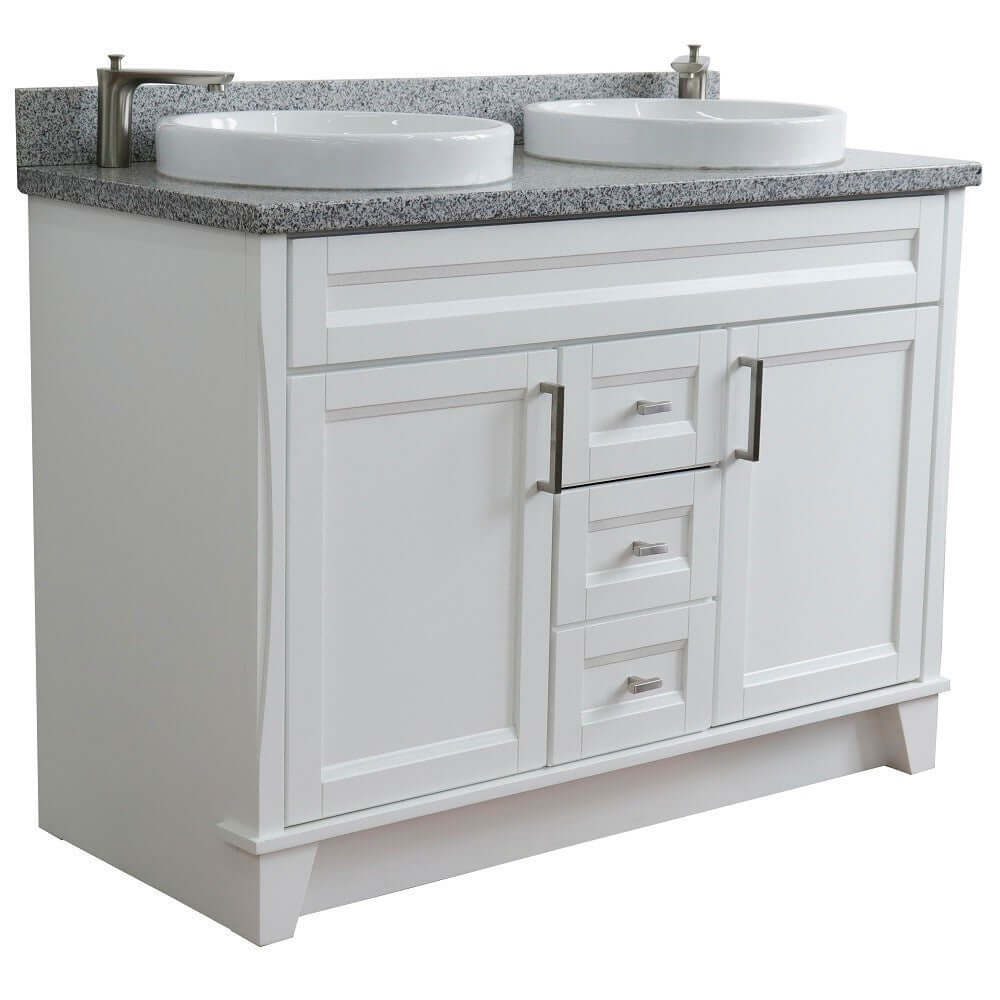 48" Double sink vanity in White finish with Gray granite and round sink - 400700-49D-WH-GYRD