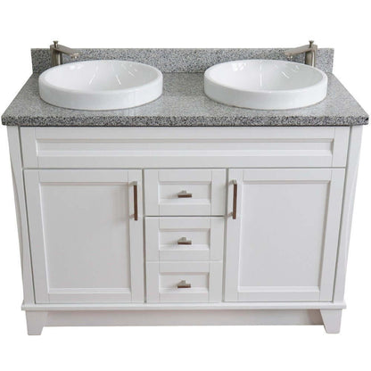 48" Double sink vanity in White finish with Gray granite and round sink - 400700-49D-WH-GYRD