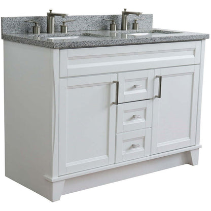 48" Double sink vanity in White finish with Gray granite and rectangle sink - 400700-49D-WH-GYR