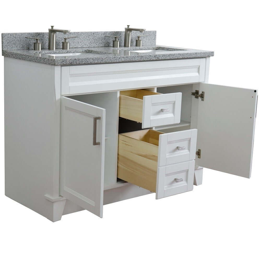 48" Double sink vanity in White finish with Gray granite and rectangle sink - 400700-49D-WH-GYR