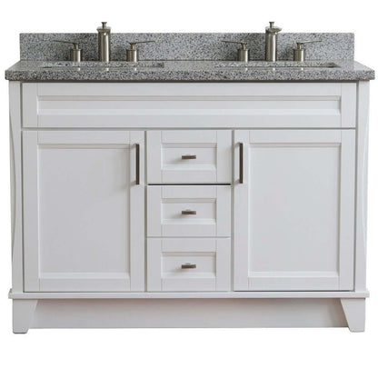 48" Double sink vanity in White finish with Gray granite and rectangle sink - 400700-49D-WH-GYR