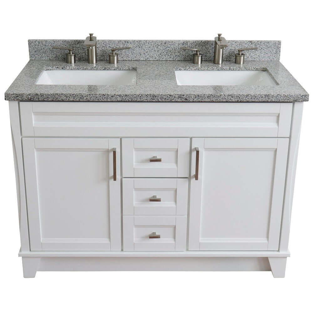 48" Double sink vanity in White finish with Gray granite and rectangle sink - 400700-49D-WH-GYR