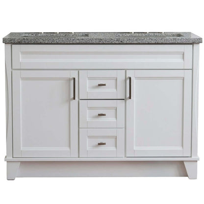 48" Double sink vanity in White finish with Gray granite and rectangle sink - 400700-49D-WH-GYR