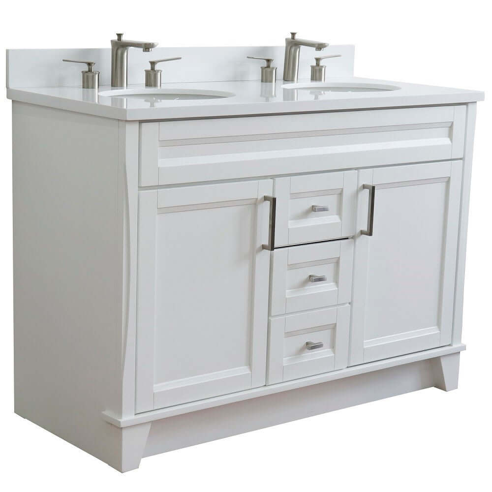 48" Double sink vanity in White finish with White quartz and oval sink - 400700-49D-WH-WEO