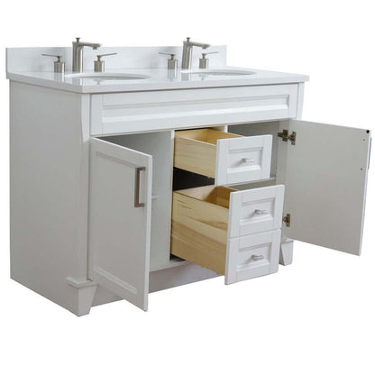 48" Double sink vanity in White finish with White quartz and oval sink - 400700-49D-WH-WEO