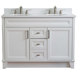 48" Double sink vanity in White finish with White quartz and oval sink - 400700-49D-WH-WEO