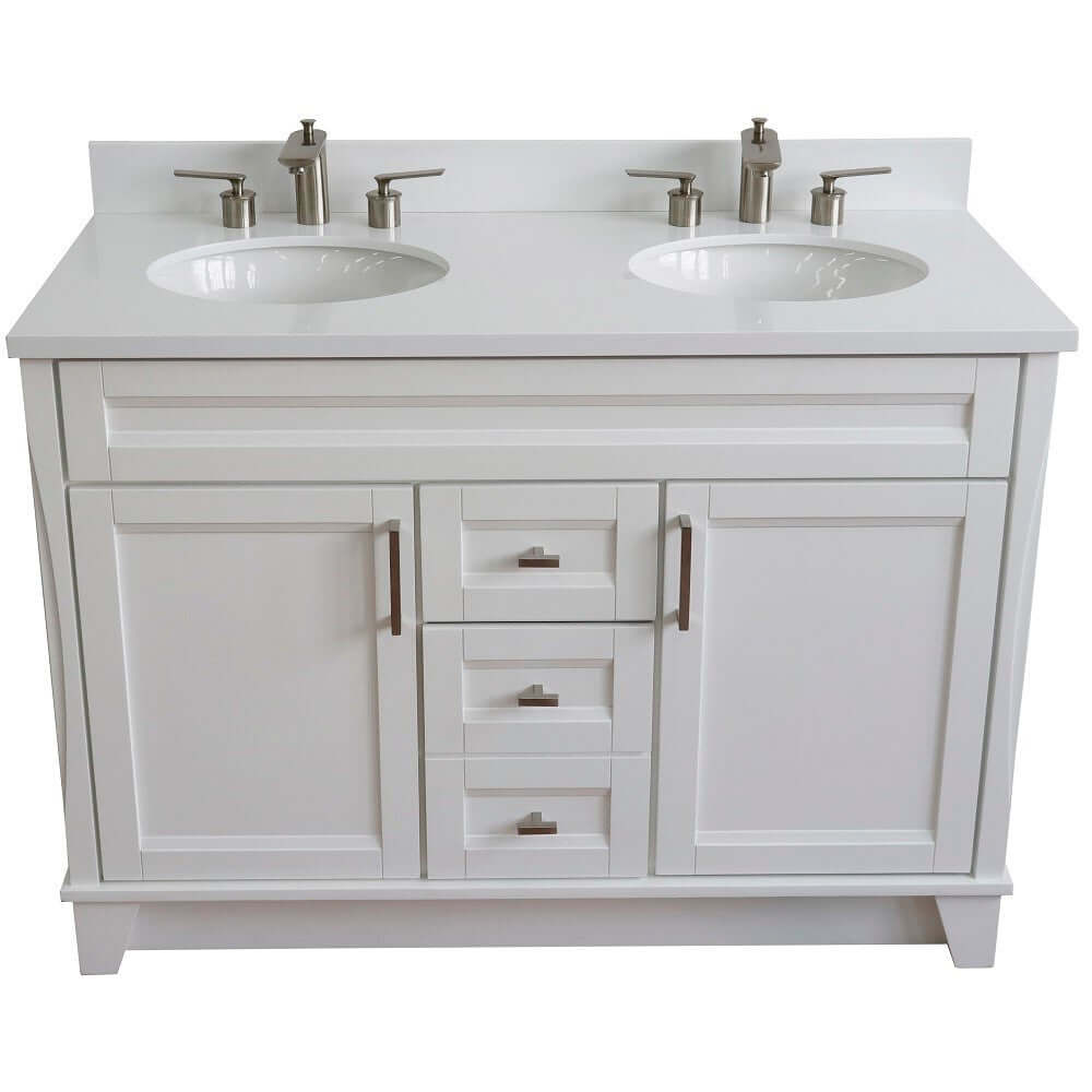 48" Double sink vanity in White finish with White quartz and oval sink - 400700-49D-WH-WEO