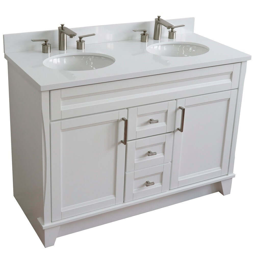 48" Double sink vanity in White finish with White quartz and oval sink - 400700-49D-WH-WEO