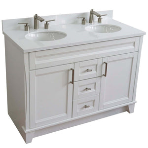 48" Double sink vanity in White finish with White quartz and oval sink - 400700-49D-WH-WEO