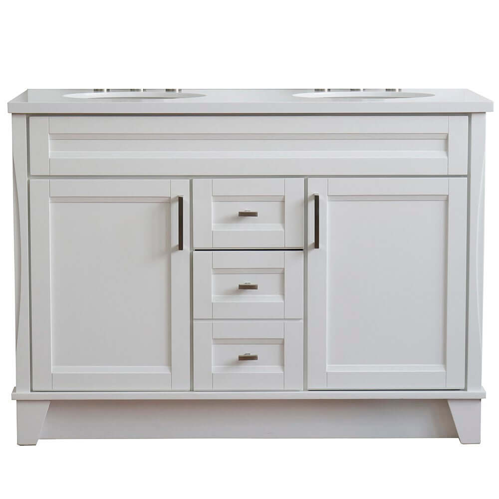 48" Double sink vanity in White finish with White quartz and oval sink - 400700-49D-WH-WEO