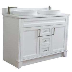 48" Double sink vanity in White finish with White quartz and round sink - 400700-49D-WH-WERD