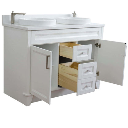 48" Double sink vanity in White finish with White quartz and round sink - 400700-49D-WH-WERD