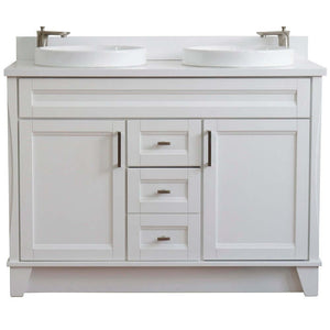 48" Double sink vanity in White finish with White quartz and round sink - 400700-49D-WH-WERD