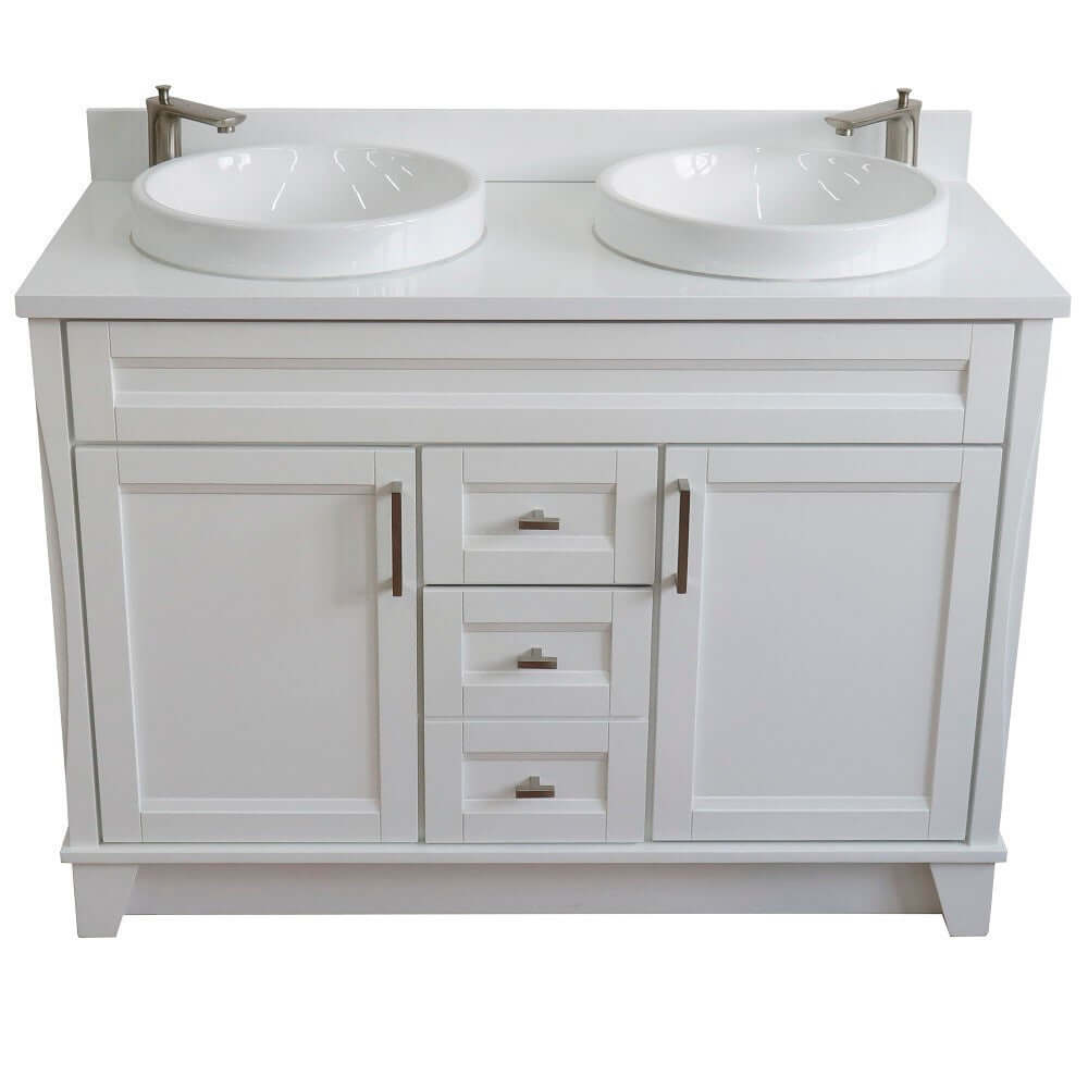 48" Double sink vanity in White finish with White quartz and round sink - 400700-49D-WH-WERD